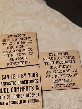 Wooden Funny Quote Coasters Set - Natural Wood